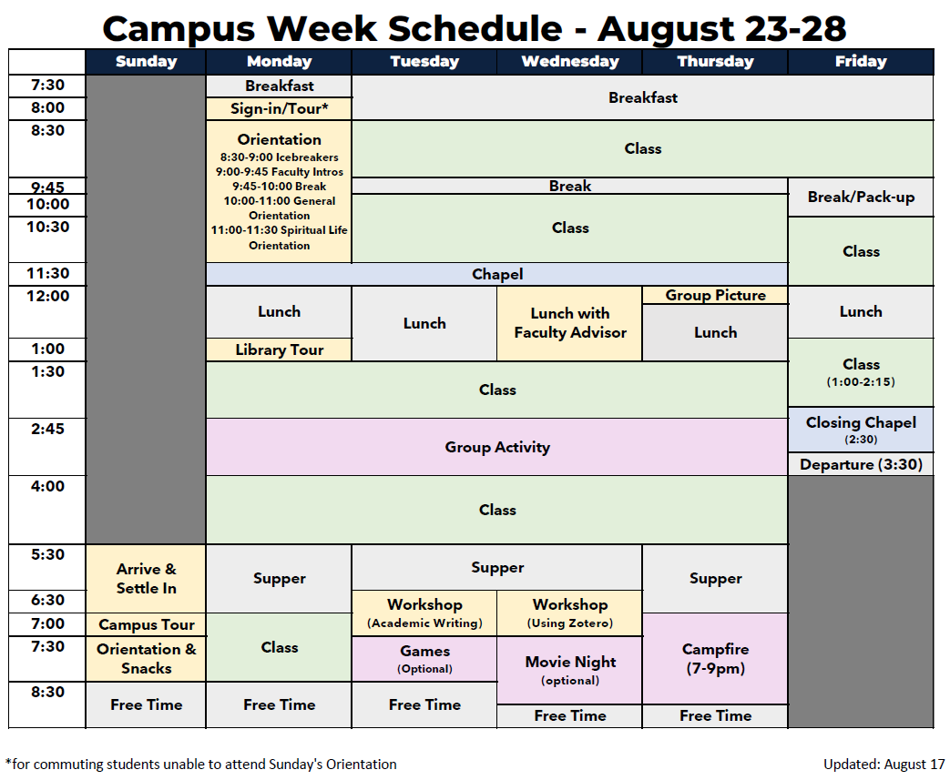 Campus Week Schedule