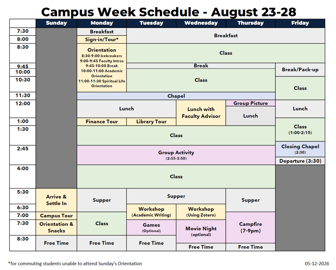 Campus Week Schedule